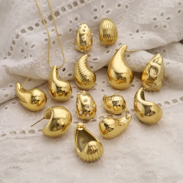 304 Stainless Steel Water oplets PVD Coated 18K Gold Real Gold Plated Retro Roman Style Waterproof Non Tarnish Plating Ear Studs