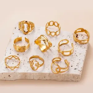 Wholesale PVD Coated Human Face Heart Shape 304 Stainless Steel Retro Classic Style Waterproof Non Tarnish Open Ring