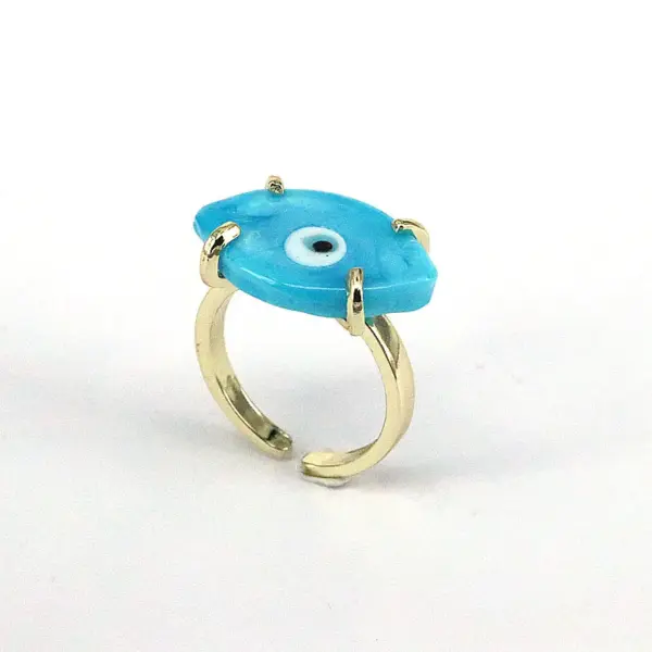 Wholesale Retro Devil's Eye Copper Gold Plated Glass Stone Open Ring 1 Piece