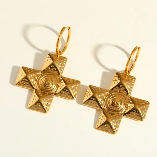 Wholesale Luxurious Exquisite Stainless Steel 18K Gold Plated Cross Pendant Earrings Elegant Polished Finish For Women Versatile Use