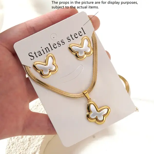 Water Plated Imitation Gold White Heart/Geometric/Butterfly Shaped Jewelry Set 304 Stainless Steel Three-Dimensional Snake Chain