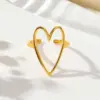 PVD Coated Real Gold Plated 24K 18K Gold Heart Shape 304 Stainless Steel Romantic Simple Style Waterproof Non Tarnish Open Rings