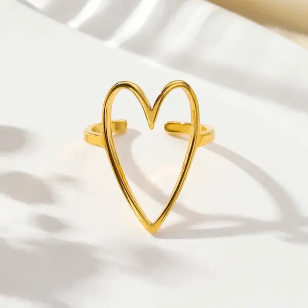 PVD Coated Real Gold Plated 24K 18K Gold Heart Shape 304 Stainless Steel Romantic Simple Style Waterproof Non Tarnish Open Rings