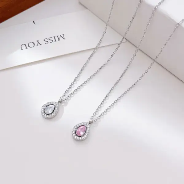 Wholesale PVD Coated 18K Gold Platinum Real Gold Plated Water Droplets 304 Stainless Steel Elegant Simple Style Waterproof Non Tarnish 304 Stainless Steel Pendant Necklace