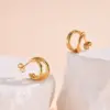 Wholesale 1 Pair IG Style C Shape Solid Color 201 Stainless Steel 18K Gold Plated Ear Studs