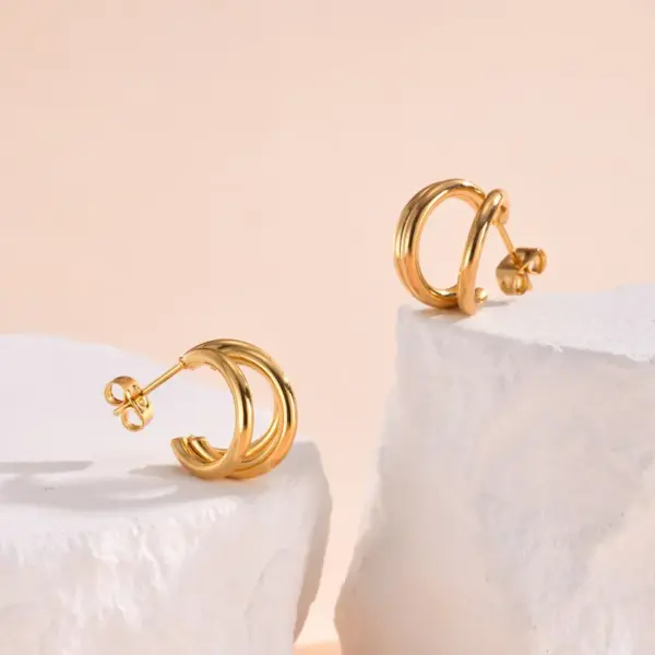 Wholesale 1 Pair IG Style C Shape Solid Color 201 Stainless Steel 18K Gold Plated Ear Studs