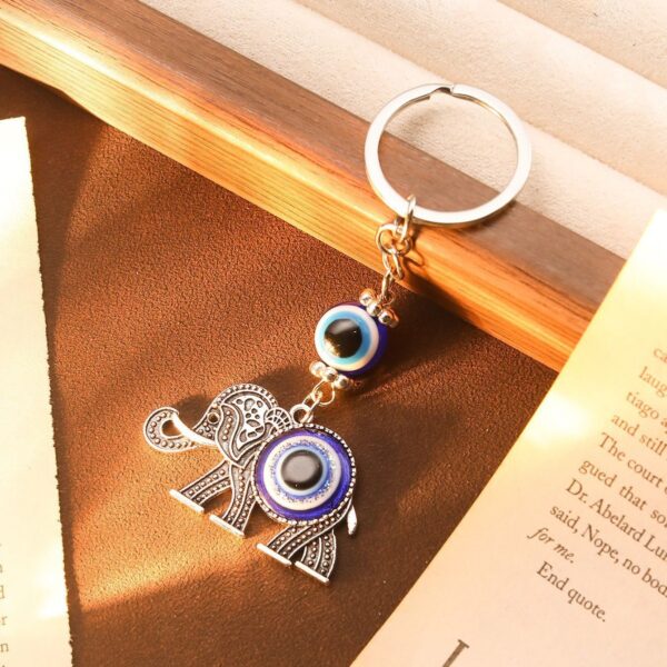 Wholesale Cross-border Retro Ethnic Style Diamond-encrusted Elephant Keychain Turkey Blue Eyes Devil Eye Pendant Bag Accessories
