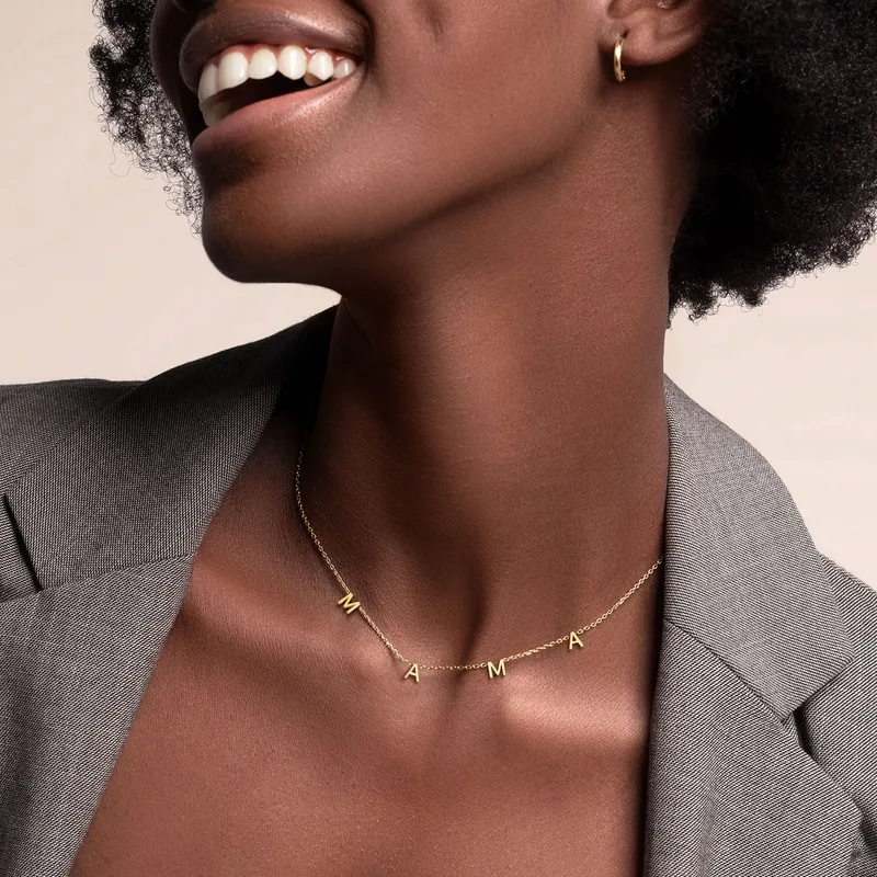 Wholesale PVD Coated Real Gold Plated Letter 304 Stainless Steel MAMA Simple Style Waterproof Non Tarnish 304 Stainless Steel Necklace