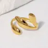 Wholesale PVD Coated Real Gold Plated Leaf Stainless Steel Simple Style Waterproof Non Tarnish Rings