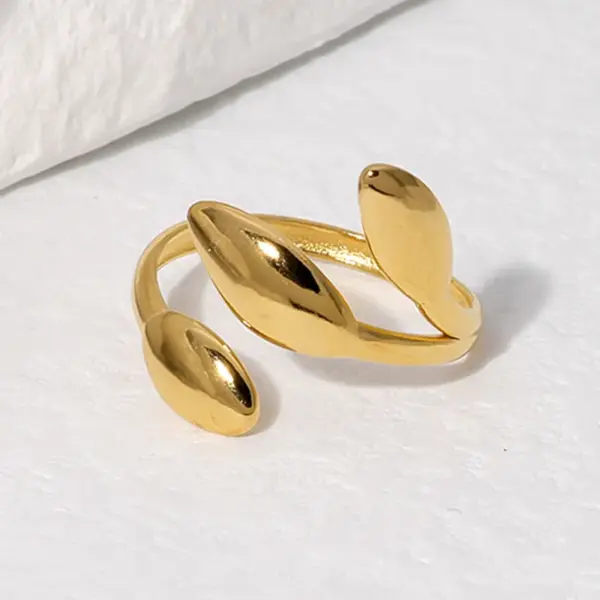 Wholesale PVD Coated Real Gold Plated Leaf Stainless Steel Simple Style Waterproof Non Tarnish Rings