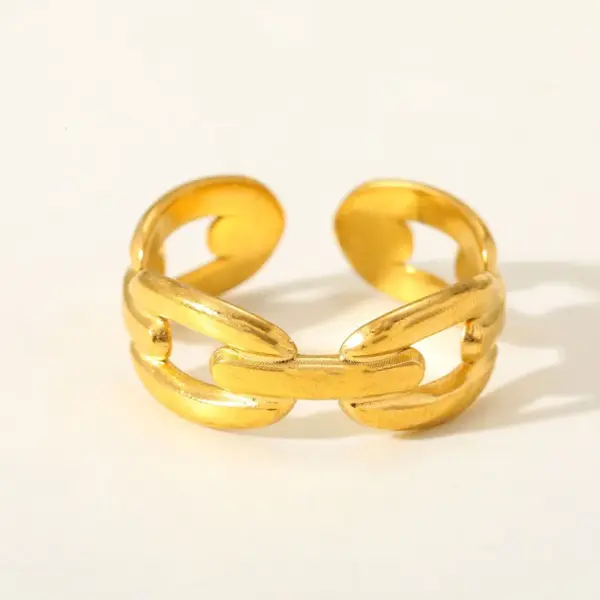 Wholesale Fashionable Geometric Round Open Ring Stainless Steel 18K Gold Plated Adjustable Size For Casual Weekend Selfie Street Style