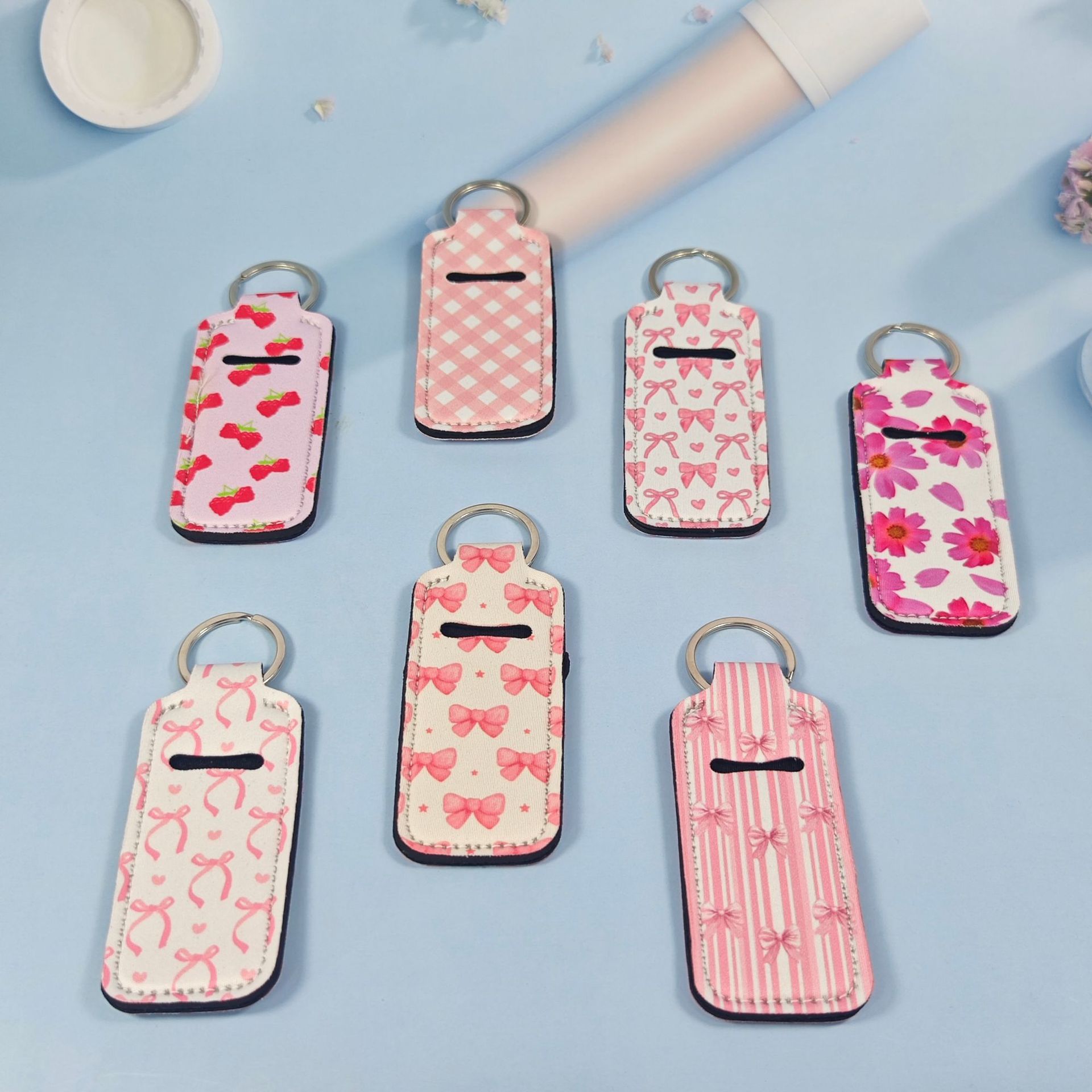Wholesale Printed suower women's lipstick bag keychain