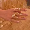 Wholesale Elegant Pearl Flower Stainless Steel Open Ring Gold Plated Adjustable Band Casual Holiday Jewelry Accessory For Women