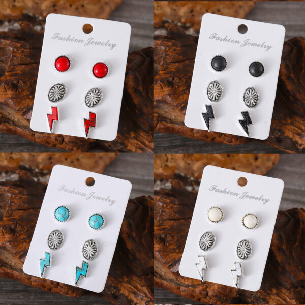 Wholesale Western Bohemian Lightning Turquoise Inlaid Pumpkin Flower Earrings