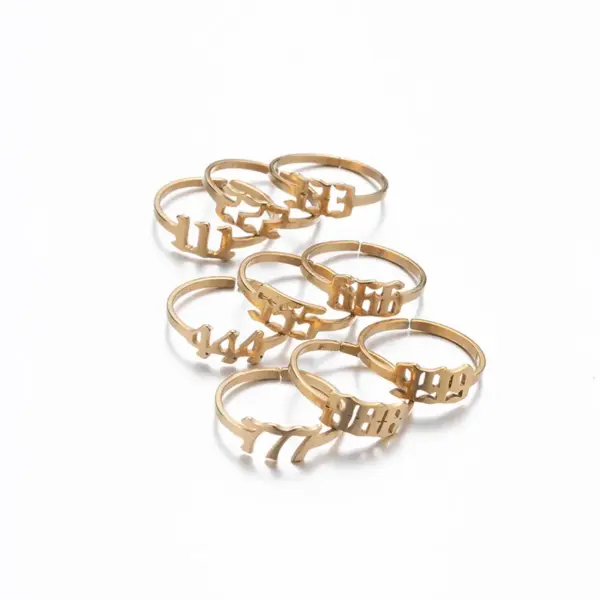 Wholesale PVD Coated 18K Gold Real Gold Plated Number 201 Stainless Steel Fashion Waterproof Non Tarnish Open Ring