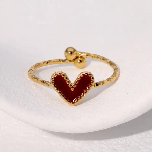 Wholesale PVD Coated Real Gold Plated 18K Gold Heart Shape 304 Stainless Steel Cute Vintage Style Waterproof Non Tarnish Open Rings
