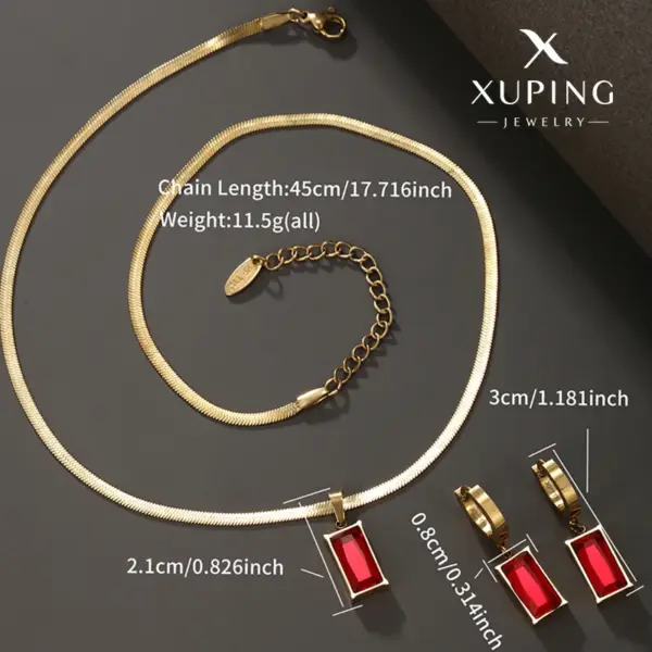 304 Stainless Steel 18K Gold Plated Glam Luxurious XUPING Plating Inlay Rectangle Artificial Gemstones Earrings Necklace