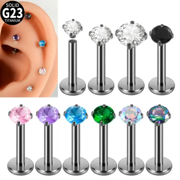 Wholesale 1 Piece Lip Rings Formal Sweet Simple Style Round Titanium Alloy Polishing Zircon Ear Cartilage Rings & Studs