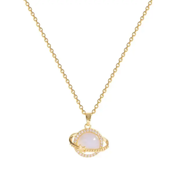 Wholesale Jewelry IG Style Novelty Planet Titanium Steel Cat's Eye Stone Zircon Plating Inlay Pendant Necklace