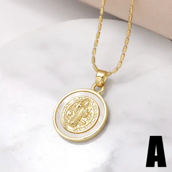 Wholesale Copper Bamboo Necklace 18K Gold Plated Plating Inlaid Shell Cross Virgin Mary Pendant Necklace