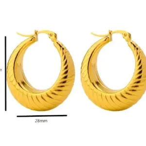 Hollow round Striped Earrings-Gold / 18K
