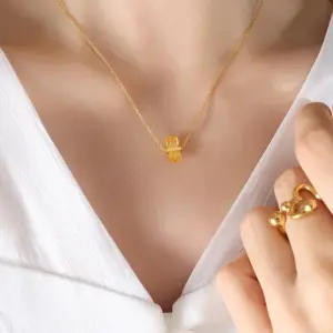 P267-Golden November Yellow Jade Necklace-40+5cm