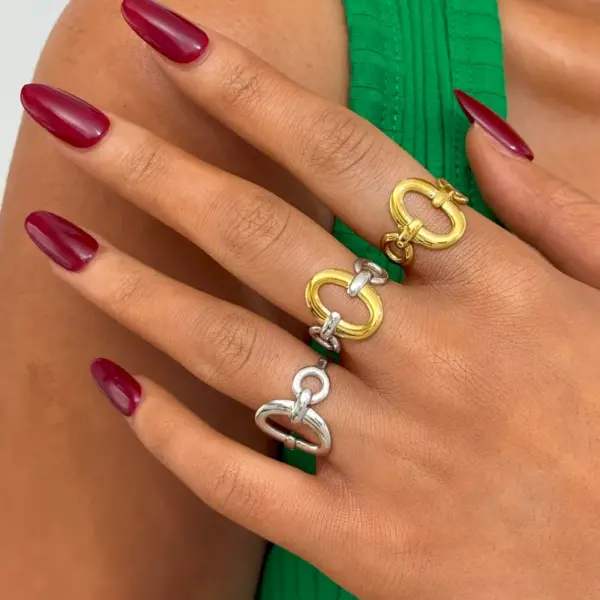Wholesale PVD Coated Real Gold Plated 18K Gold Circle 304 Stainless Steel Casual Simple Style Waterproof Non Tarnish Adjustable Ring