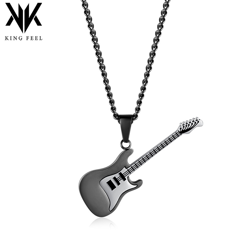 Wholesale Cross-border European and American Titanium Steel Guitar Pendant Music Fashion Men's Metal Musical Instrument Necklace Gender-free Personali