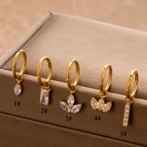 Wholesale 1 Piece Ear Cartilage Rings & Studs IG Style Cool Style Shamrock Crown Pure Titanium Plating Inlay Zircon