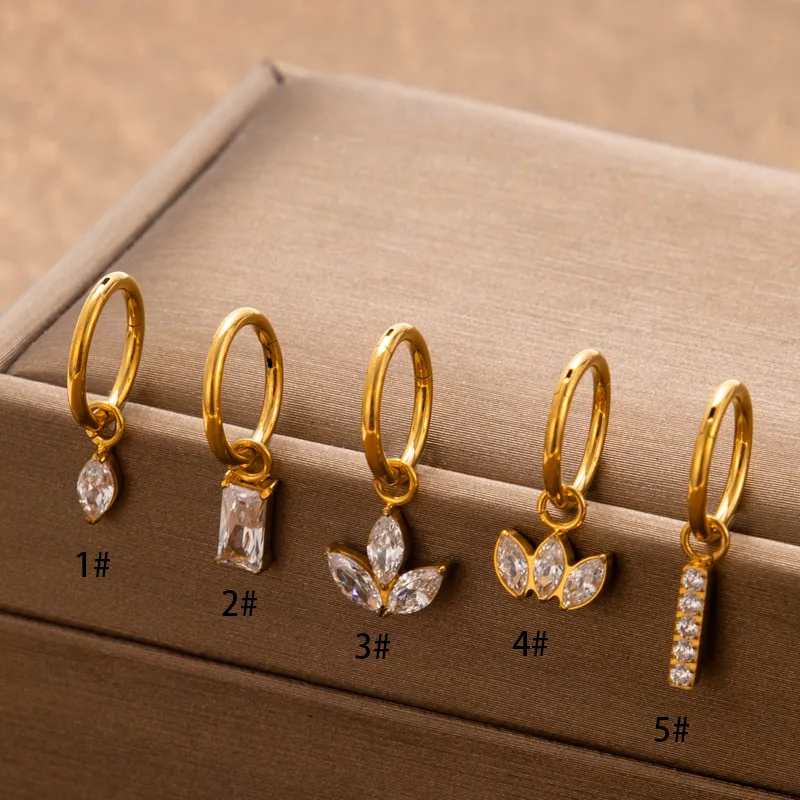 Wholesale 1 Piece Ear Cartilage Rings & Studs IG Style Cool Style Shamrock Crown Pure Titanium Plating Inlay Zircon