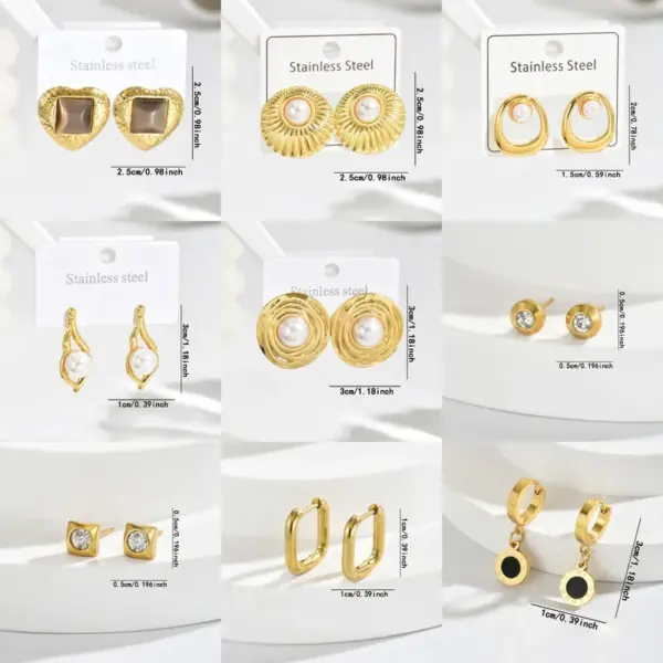 Wholesale 304 Stainless Steel Geometric PVD Coated Glass Real Gold Plated Real Gold Plated Casual Simple Style Waterproof Non Tarnish Ear Studs