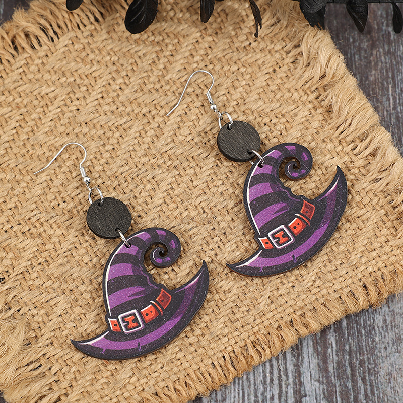Wholesale Wizard Hat Wooden Retro Earrings