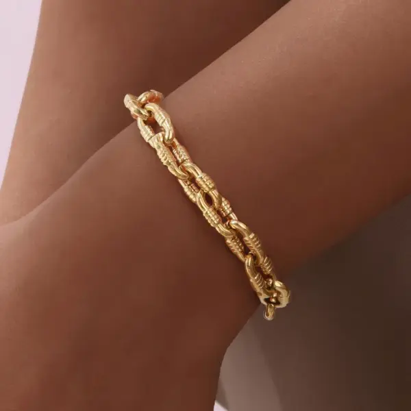 Wholesale PVD Coated Real Gold Plated 18K Gold Solid Color 304 Stainless Steel Simple Style IG Style Waterproof Non Tarnish 304 Stainless Steel Chain Bracelet