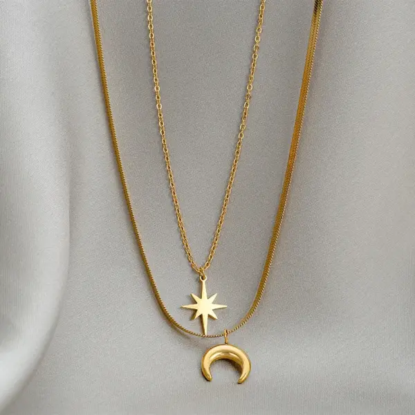 Wholesale Fashion Star Moon Titanium Steel Necklace 1 Piece