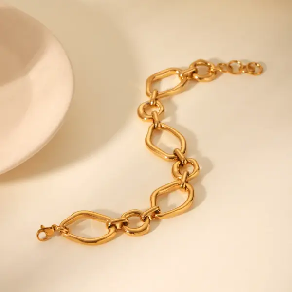 Wholesale 304 Stainless Steel Irregular Geometric PVD Coated 18K Real Gold Plated IG Style Casual Elegant Waterproof Non Tarnish Irregular Handmade Chain Lobster Trigger Clasp Closure Gold Chain Bracelet