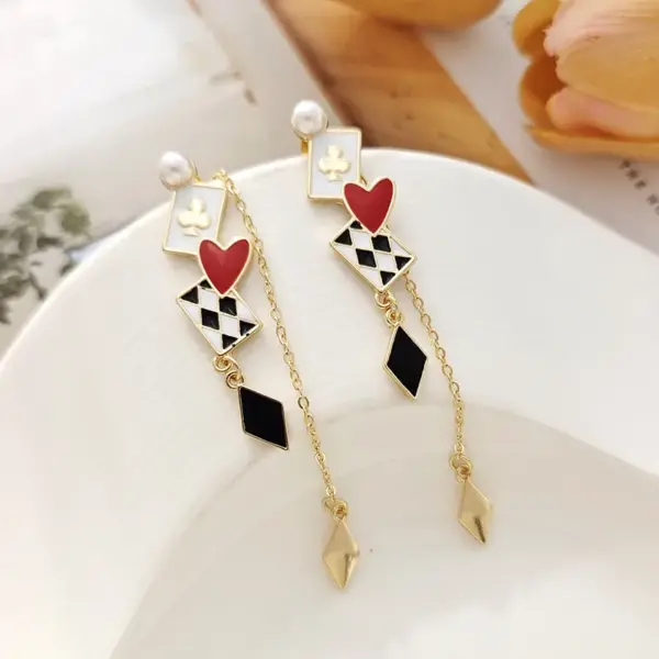 Wholesale 1 Pair Ig Style Poker Enamel Plating Inlay Alloy Metal Artificial Pearls Drop Earrings