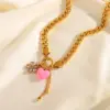 Wholesale Ion Plating (IP) 18K Gold Plated Heart Shape Flower 304 Stainless Steel Casual Cute Sweet Multi Charms Bracelet Necklace