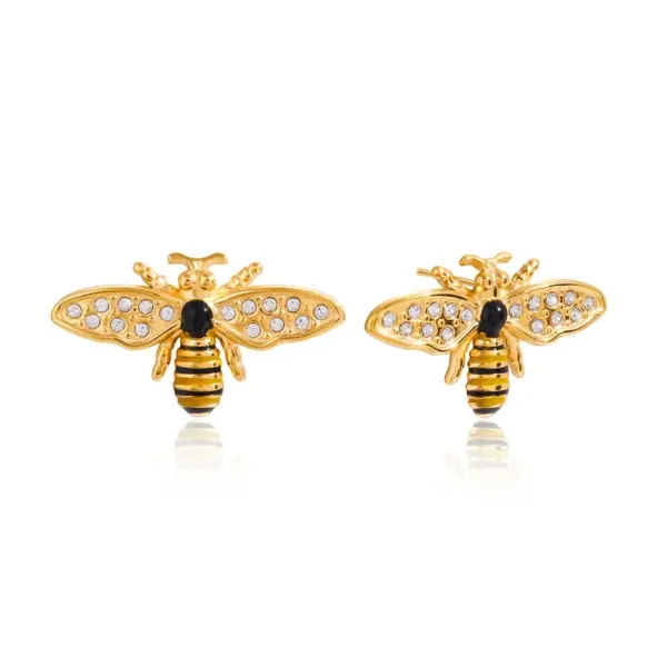 Wholesale Women's Classic 18K Gold Stainless Steel Zircon Bee Earrings Jewelry Pair Vacuum Plated 304 Stainless Steel Stud Earrings
