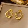 Wholesale Ion Plating (IP) 18K Gold Plated U Shape Double Ring Circle 304 Stainless Steel Vintage Style Waterproof Non Tarnish Earrings