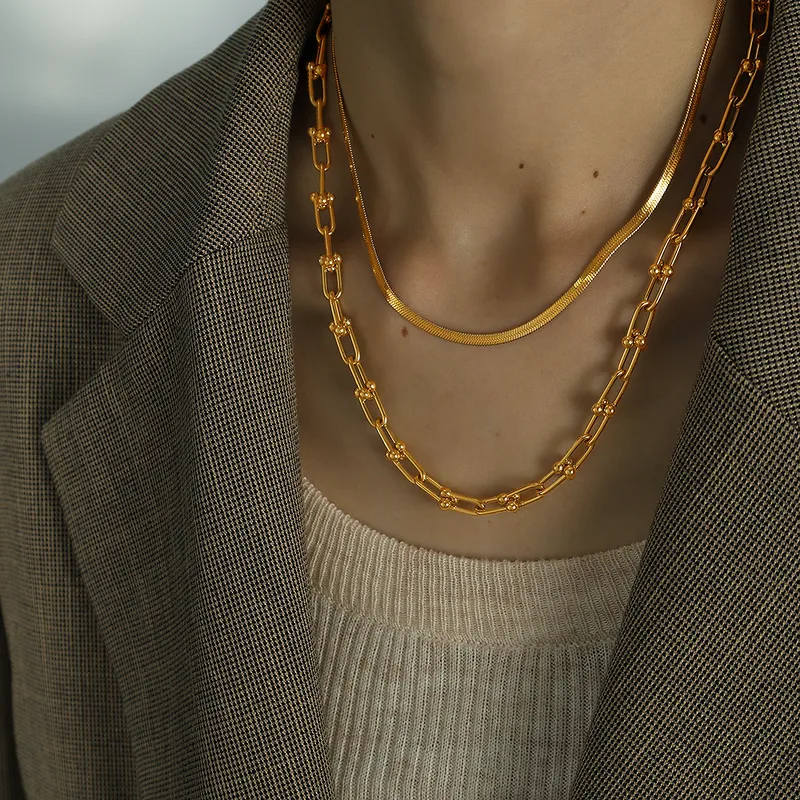 Wholesale PVD Coated Real Gold Plated 18K Gold Solid Color Chain 304 Stainless Steel Simple Style Waterproof Non Tarnish 304 Stainless Steel Necklace