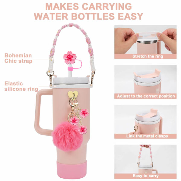 Wholesale Little Daisy Stanley Cup Decorative Straw Cap Cup Set Cup Chain Color Flower Key Pendant Fluffy Ball Pendant