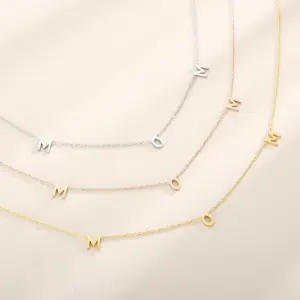 Wholesale PVD Coated 18K Gold Plated Solid Color Stainless Steel MAMA Simple Style Waterproof Non Tarnish Necklace