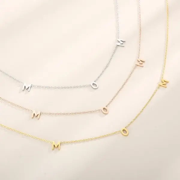 Wholesale PVD Coated 18K Gold Plated Solid Color Stainless Steel MAMA Simple Style Waterproof Non Tarnish Necklace