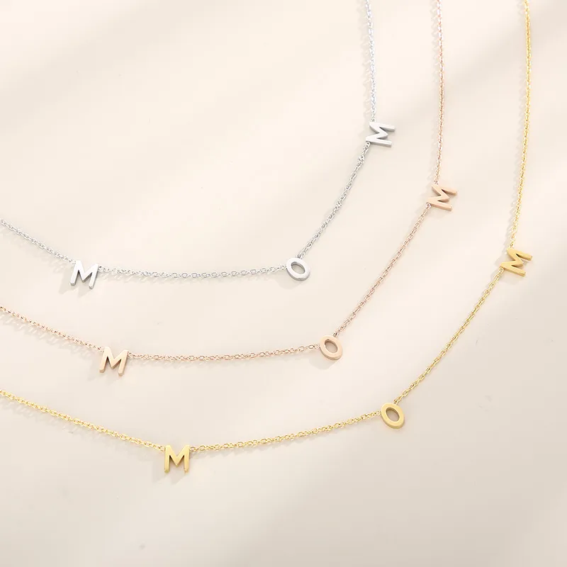 Wholesale PVD Coated 18K Gold Plated Solid Color Stainless Steel MAMA Simple Style Waterproof Non Tarnish Necklace