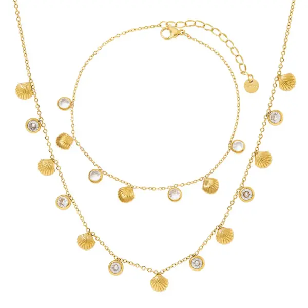 PVD Coated Real Gold Plated 16K Gold White Gold Plated Gold Plating Shell 304 Stainless Steel Elegant Waterproof Non Tarnish Anklet Necklace