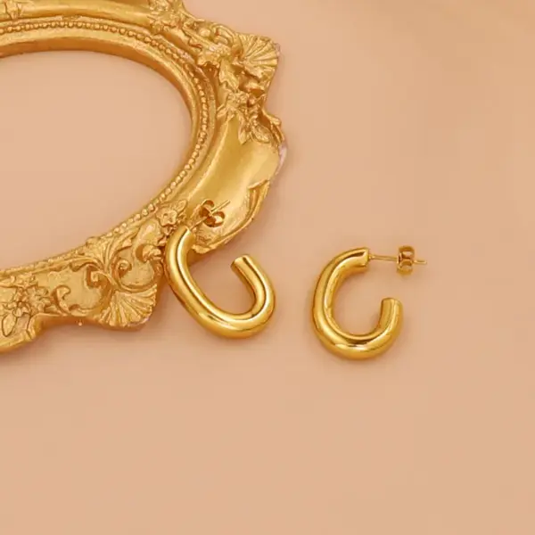 Wholesale 1 Pair Simple Style U Shape Pentagram Round 304 Stainless Steel 18K Gold Plated Earrings