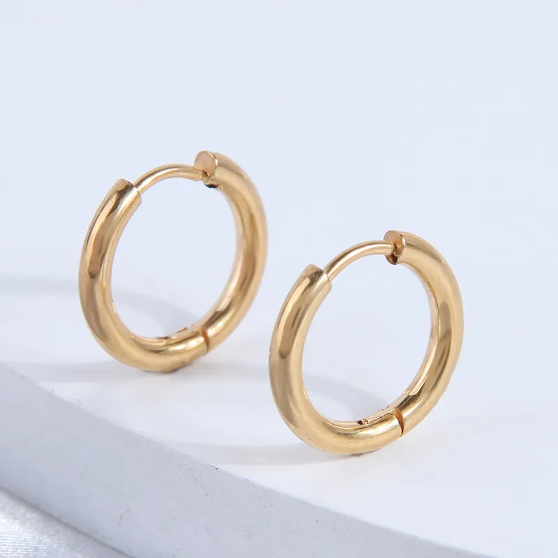 304 Stainless Steel Stainless Steel Round Electroplated Golden Plated Simple Style Gold Hoop Earrings
