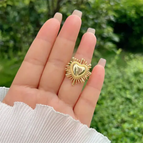 Wholesale Rack Plated Long-Lasting 18K Gold Geometric Heart Shape Copper Basic Retro Classic Style Open Rings