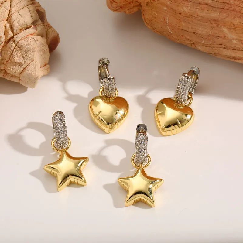 Wholesale 1 Pair Elegant Formal Romantic Star Heart Shape Plating Inlay Brass Zircon 18K Gold Plated op Earrings