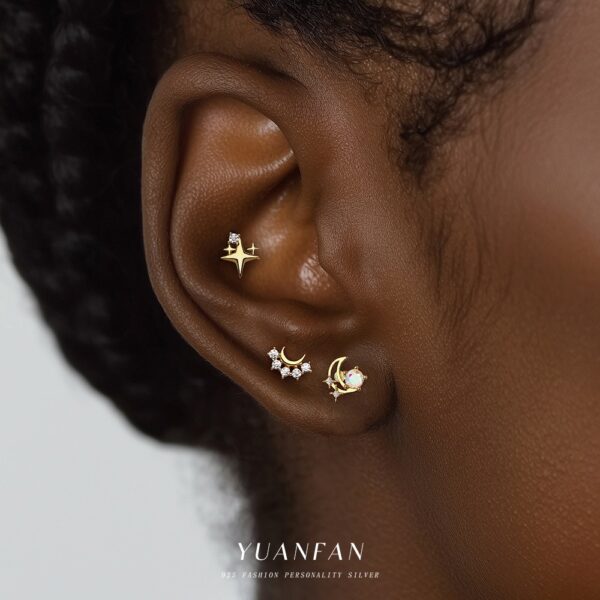 Wholesale Star Moon Zircon Round Head Earnail